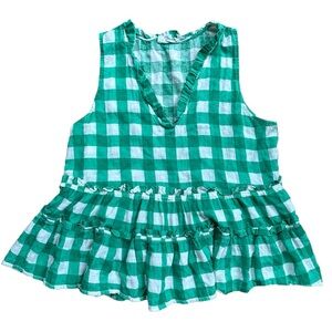 THML Kelly Green/White Gingham Check Ruffle Tiered Sleeveless Top SZ Small